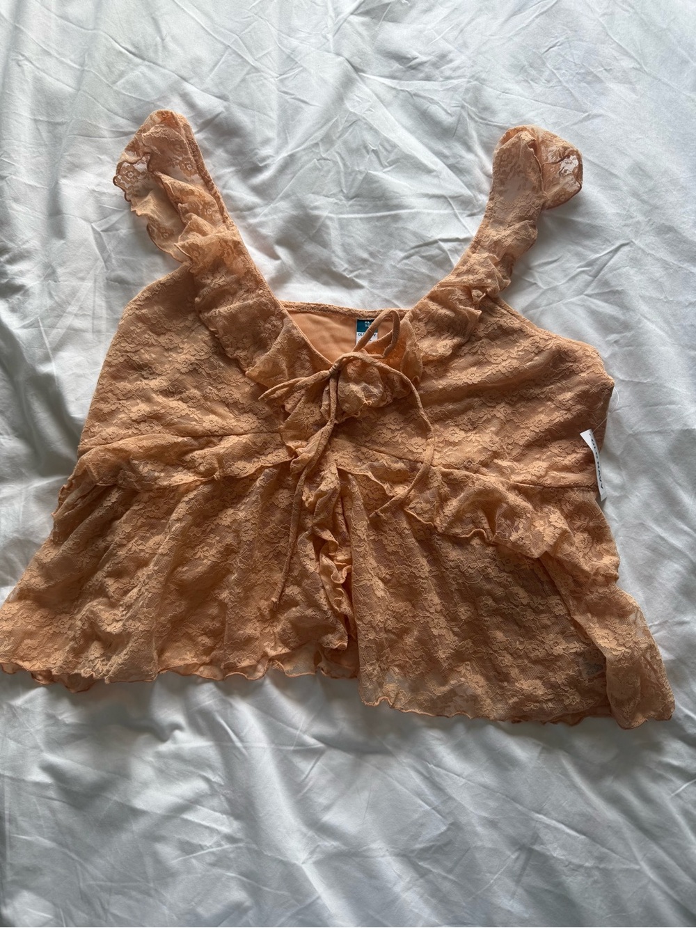 Old Navy Peach Lace Tie-Front Cropped Cami Tank Bow Ruffle Lace XL NEW